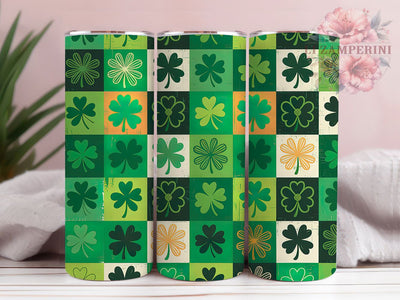 Clover Pattern Shamrock Tumbler, Shamrock Squares Tumbler, Stylish 20oz Wrap, Sublimation Design, Trendy Gift Idea, Irish Clover Wrap, Lucky Shamrock Tumbler Sublimation Li Zamperini 
