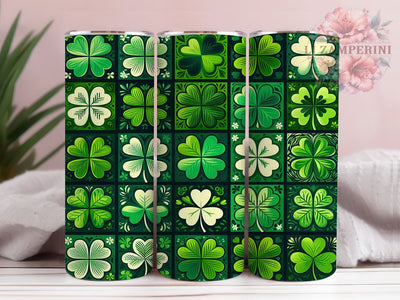 Clover Pattern Shamrock Tumbler, Shamrock Squares Tumbler, Stylish 20oz Wrap, Sublimation Design, Trendy Gift Idea, Irish Clover Wrap, Lucky Shamrock Tumbler Sublimation Li Zamperini 