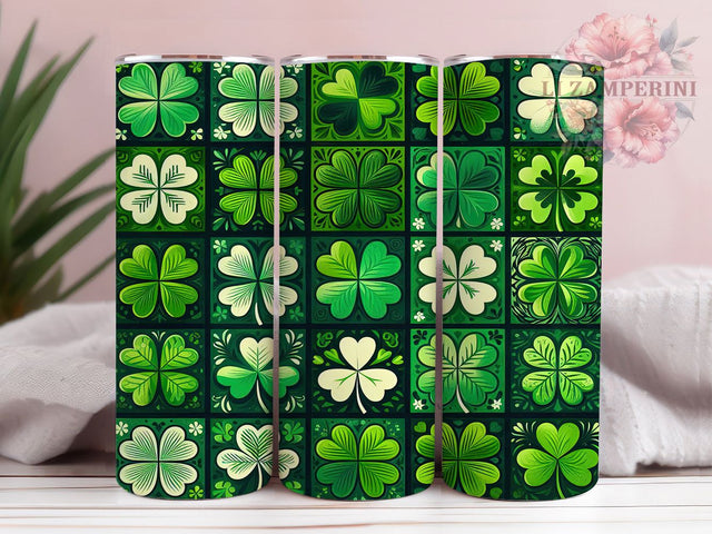 Clover Pattern Shamrock Tumbler, Shamrock Squares Tumbler, Stylish 20oz Wrap, Sublimation Design, Trendy Gift Idea, Irish Clover Wrap, Lucky Shamrock Tumbler Sublimation Li Zamperini 
