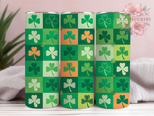 Clover Pattern Shamrock Tumbler, Shamrock Squares Tumbler, Stylish 20oz Wrap, Sublimation Design, Trendy Gift Idea, Irish Clover Wrap, Lucky Shamrock Tumbler Sublimation Li Zamperini 