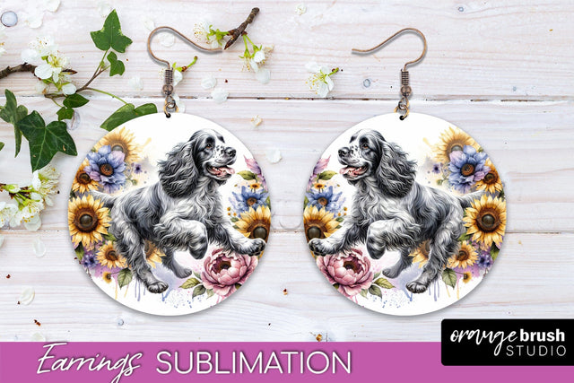 Clumber Spaniel Earrings - Dog Mom Floral Round Earring Sublimation Sublimation OrangeBrushStudio 