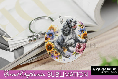 Clumber Spaniel Keychain - Dog mom Floral Keychain Sublimation Design Sublimation OrangeBrushStudio 