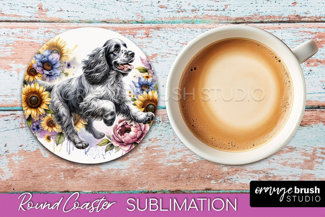 Clumber Spaniel Round Coaster - Dog Mom Floral Coaster Sublimation Sublimation OrangeBrushStudio 