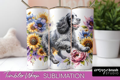 Clumber Spaniel Tumbler Wrap - Dog Mom Floral Tumbler Sublimation Sublimation OrangeBrushStudio 