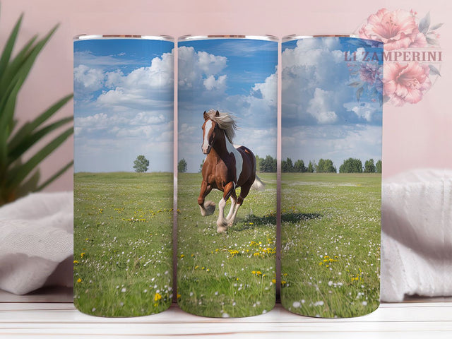 Clydesdale Horse Wildflower Tumbler Wrap, Wildflower Meadow Wrap, 20oz Sublimation Wrap, Horse Lover Tumbler, Rustic Farm Tumbler, Equestrian Cup Design, Country Western Tumbler Sublimation Li Zamperini 