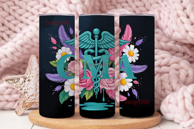 CMA Floral Caduceus 20oz Tumbler Wrap Sublimation DesignSVG 