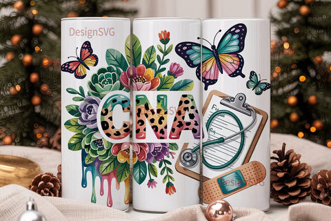 CNA Floral Tumbler Wrap PNG Sublimation DesignSVG 