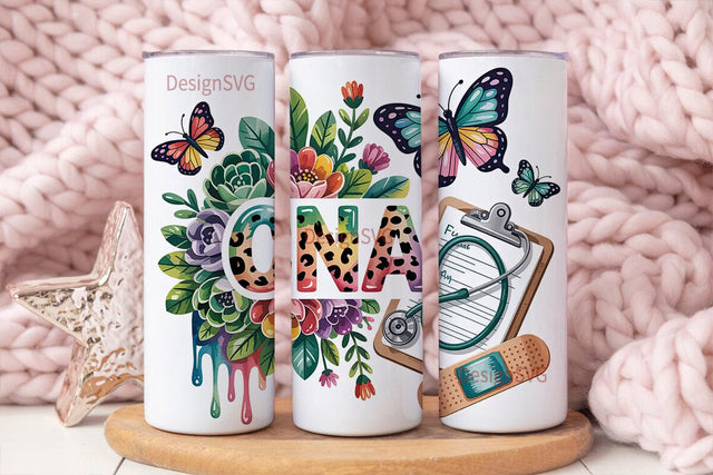 CNA Floral Tumbler Wrap PNG Sublimation DesignSVG 