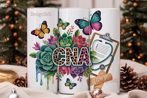 CNA Floral Tumbler Wrap PNG Sublimation DesignSVG 