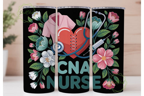 CNA Nurse Floral 20oz Tumbler Wrap Sublimation PixelChick 
