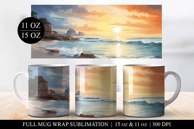 Coastal Beach 11 & 15oz Full Mug Wrap Sublimation Design Sublimation BijouBay 