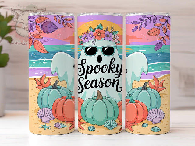 Coastal Beach Ghost Halloween Tumbler, Beach Ghost Tumbler Wrap, Nautical Spooky Sublimation Design, Tropical Halloween Drinkware, Ocean Theme Ghost Tumbler, Coastal Fall Coffee Tumbler Sublimation Lara' s Designs 