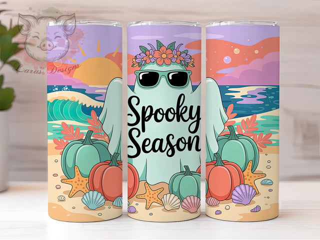 Coastal Beach Ghost Halloween Tumbler, Beach Ghost Tumbler Wrap, Nautical Spooky Sublimation Design, Tropical Halloween Drinkware, Ocean Theme Ghost Tumbler, Coastal Fall Coffee Tumbler Sublimation Lara' s Designs 