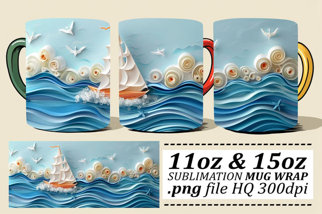 Coastal Cottage Mug Wrap Sublimation 11oz 15oz Sublimation afrosvg 