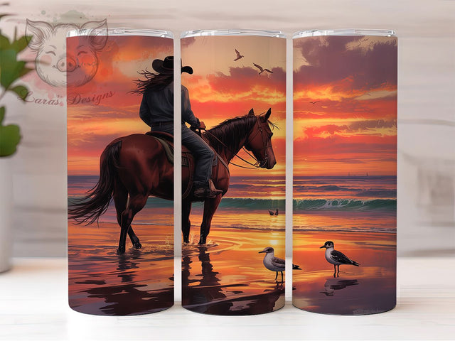 Coastal Cowgirl Beach Horse Tumbler, Beach Tumbler Wrap, Horse Tumbler Design, 20oz Skinny Tumbler, Western Tumbler Wrap, Cowgirl Tumbler, Horseback Riding Tumbler Sublimation Lara' s Designs 