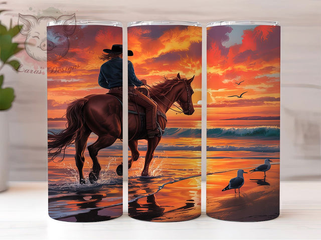Coastal Cowgirl Beach Horse Tumbler, Beach Tumbler Wrap, Horse Tumbler Design, 20oz Skinny Tumbler, Western Tumbler Wrap, Cowgirl Tumbler, Horseback Riding Tumbler Sublimation Lara' s Designs 