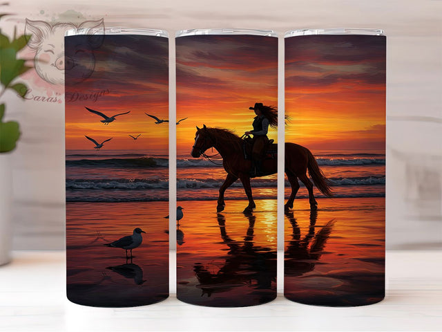 Coastal Cowgirl Beach Horse Tumbler, Beach Tumbler Wrap, Horse Tumbler Design, 20oz Skinny Tumbler, Western Tumbler Wrap, Cowgirl Tumbler, Horseback Riding Tumbler Sublimation Lara' s Designs 