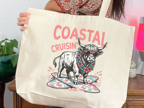 Coastal Cruisin Highland Cow PNG, Funny Beach Cow T-Shirt Design SVG DesignDestine 
