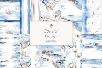 Coastal Digital Paper Set | Beach Nautical Ocean Patterns Digital Pattern GlamArtZhanna 