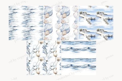 Coastal Digital Paper Set | Beach Nautical Ocean Patterns Digital Pattern GlamArtZhanna 
