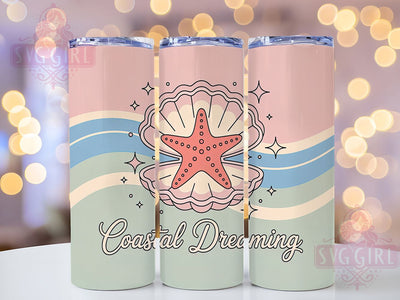 Coastal Dreaming 20oz Tumbler, Salty Summer Phrase, Coastal Dreaming Quote, Tropical Island Theme, Vintage Beach Illustration, Sublimation Tumbler Wrap, 20oz Tumbler Sublimation SvggirlplusArt 