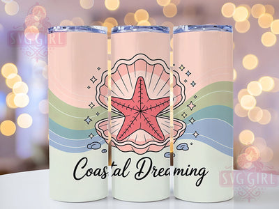 Coastal Dreaming 20oz Tumbler, Salty Summer Phrase, Coastal Dreaming Quote, Tropical Island Theme, Vintage Beach Illustration, Sublimation Tumbler Wrap, 20oz Tumbler Sublimation SvggirlplusArt 