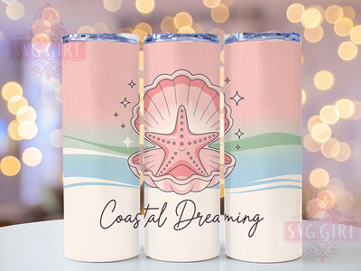 Coastal Dreaming 20oz Tumbler, Salty Summer Phrase, Coastal Dreaming Quote, Tropical Island Theme, Vintage Beach Illustration, Sublimation Tumbler Wrap, 20oz Tumbler Sublimation SvggirlplusArt 