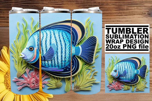 Coastal Escape 3D Embroidered Fish Tumbler Sublimation afrosvg 