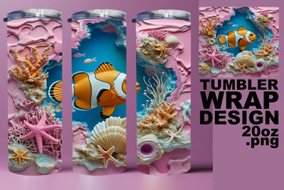 Coastal Fish 3D Tumbler Wrap - Sublimation 20oz Sublimation afrosvg 