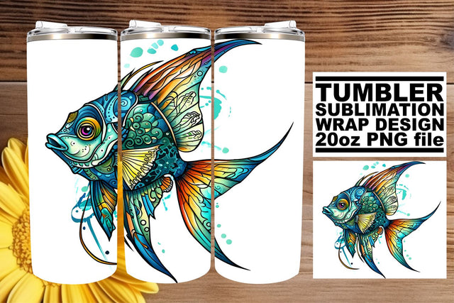 Coastal Fish Tumbler Wrap, Summer Sublimation Design, 20oz, Watercolor Sea Creatures, Beach Vibes Sublimation afrosvg 