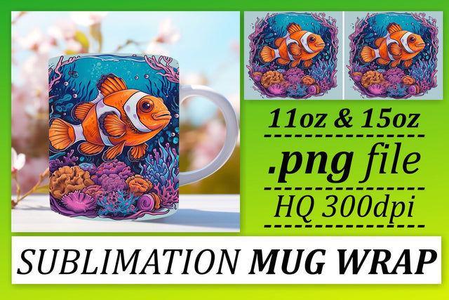 Coastal Fishy Mug Wrap, Watercolor Ocean Creatures Sublimation Art Sublimation afrosvg 