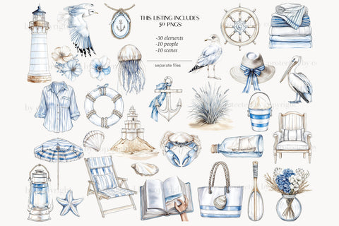 Coastal Girls Clipart | Beach Ocean Nautical Seaside PNG Digital Pattern GlamArtZhanna 