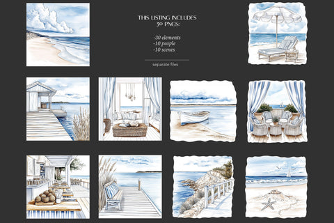 Coastal Girls Clipart | Beach Ocean Nautical Seaside PNG Digital Pattern GlamArtZhanna 