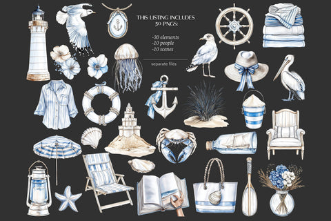 Coastal Girls Clipart | Beach Ocean Nautical Seaside PNG Digital Pattern GlamArtZhanna 