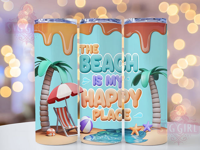 Coastal Happy Place Beach Letter Tumbler, Inflated Letter Design, Coastal Happy Place Tumbler, 20oz Summer Vacation Cup, Custom Beach Quote Wrap, Ocean Lover Sublimation, Nautical Quote Tumbler Sublimation SvggirlplusArt 