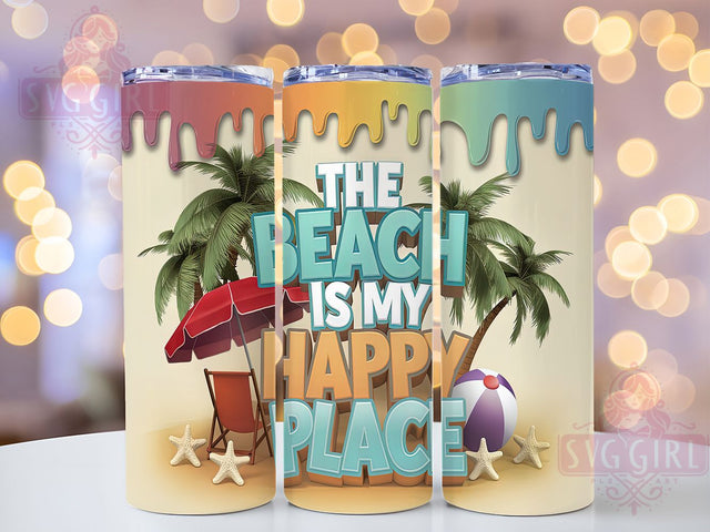 Coastal Happy Place Beach Letter Tumbler, Inflated Letter Design, Coastal Happy Place Tumbler, 20oz Summer Vacation Cup, Custom Beach Quote Wrap, Ocean Lover Sublimation, Nautical Quote Tumbler Sublimation SvggirlplusArt 