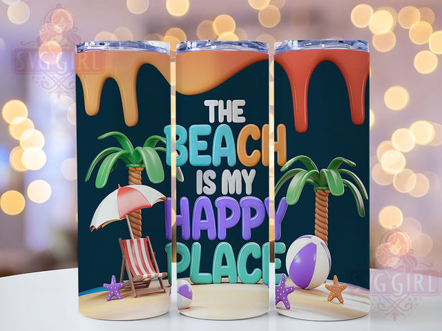 Coastal Happy Place Beach Letter Tumbler, Inflated Letter Design, Coastal Happy Place Tumbler, 20oz Summer Vacation Cup, Custom Beach Quote Wrap, Ocean Lover Sublimation, Nautical Quote Tumbler Sublimation SvggirlplusArt 
