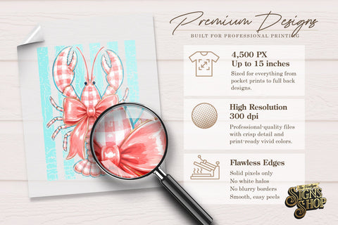 Coastal Lobster png, Bow Beach Summer Design Sublimation The Vintage Signs Shop 