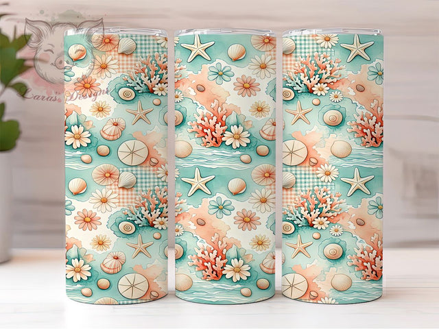 Coastal Patchwork Charm 20oz Tumbler, Coastal Theme, Patchwork Quilt, Charm Motif, Beach Style, Rustic Aesthetic, Skinny Tumbler, Sublimation PNG Sublimation Lara' s Designs 