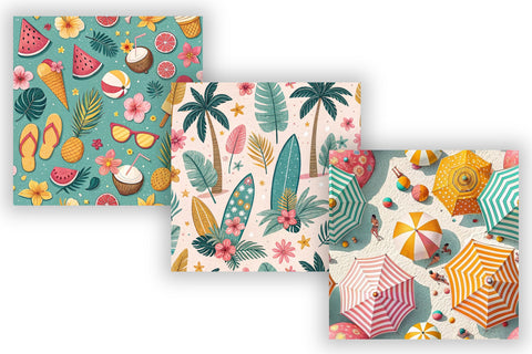 Coastal Pop Digital Paper Pack, Seamless Retro Beach Pattern Bundle, Printable Scrapbook Paper, Tropical Summer Design Collection Digital Pattern FloridPrintables 