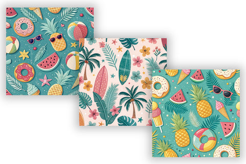 Coastal Pop Digital Paper Pack, Seamless Retro Beach Pattern Bundle, Printable Scrapbook Paper, Tropical Summer Design Collection Digital Pattern FloridPrintables 