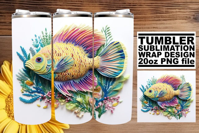 Coastal Retreat 3D Embroidered Fish Tumbler Sublimation afrosvg 