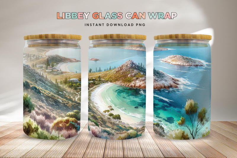 Coastal Scenery Libbey Glass Can Wrap, Instant Download, PNG Sublimation BijouBay 