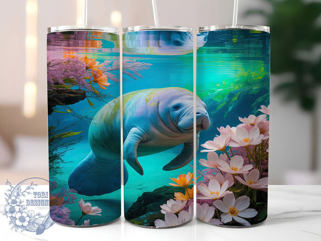 Coastal Sea Cow Manatee Tumbler, Sea Cow Design, 20Oz Sublimation, Ocean Animal Printable, Marine Life Wrap, Coastal Manatee Art, Underwater Tumbler Design Sublimation ToriDesigns 