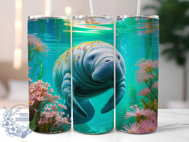 Coastal Sea Cow Manatee Tumbler, Sea Cow Design, 20Oz Sublimation, Ocean Animal Printable, Marine Life Wrap, Coastal Manatee Art, Underwater Tumbler Design Sublimation ToriDesigns 