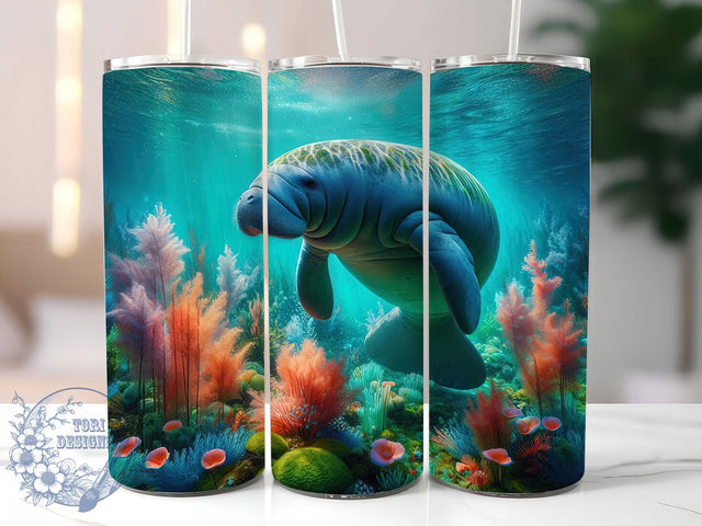 Coastal Sea Cow Manatee Tumbler, Sea Cow Design, 20Oz Sublimation, Ocean Animal Printable, Marine Life Wrap, Coastal Manatee Art, Underwater Tumbler Design Sublimation ToriDesigns 