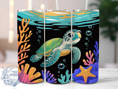 Coastal Sea Turtle Ocean Tumbler, Ocean Turtle Design, 20Oz Sublimation, Turtle Lid and Straw Theme, Beach Sea Life Printable, Marine Turtle Wrap, Coastal Ocean Design Sublimation ToriDesigns 