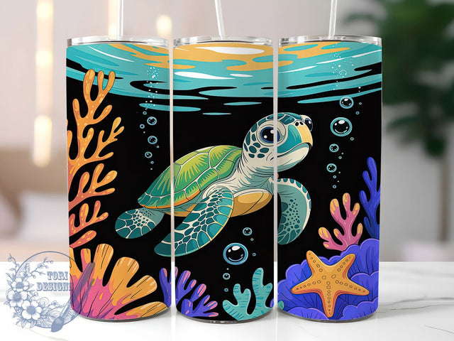 Coastal Sea Turtle Ocean Tumbler, Ocean Turtle Design, 20Oz Sublimation, Turtle Lid and Straw Theme, Beach Sea Life Printable, Marine Turtle Wrap, Coastal Ocean Design Sublimation ToriDesigns 