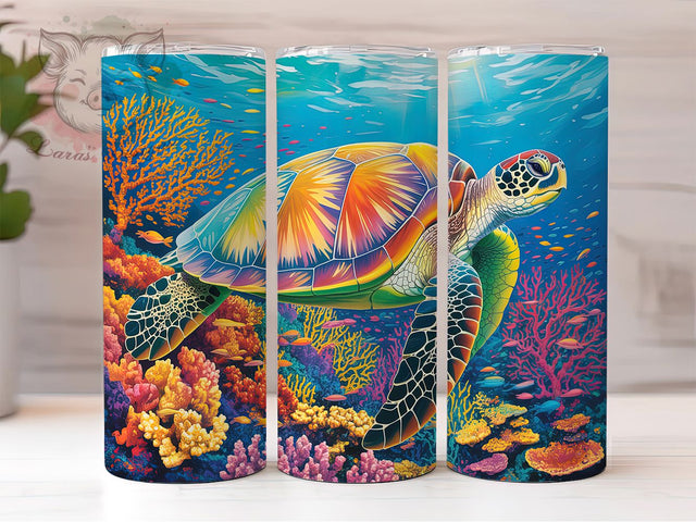 Coastal Sea Turtle Ocean Tumbler Wrap, Marine Life Design, Dimensional Ocean Art, Beach Theme Cup, Tropical Water Gift, Underwater Wrap, Coastal Sublimation Sublimation Lara' s Designs 