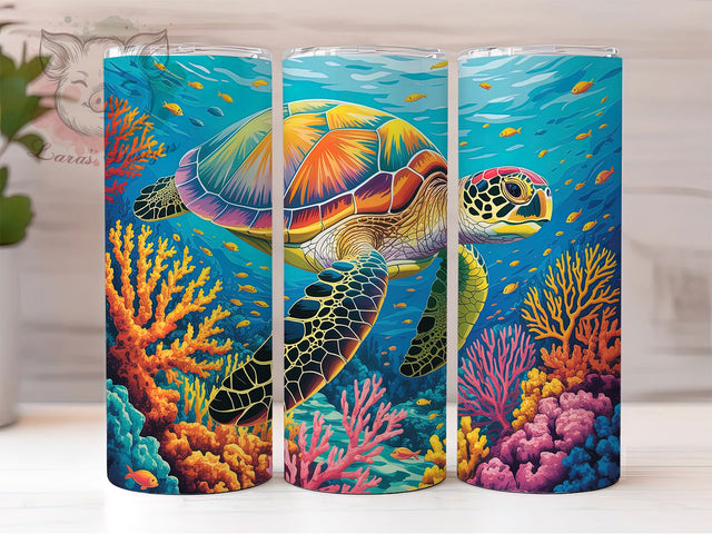 Coastal Sea Turtle Ocean Tumbler Wrap, Marine Life Design, Dimensional Ocean Art, Beach Theme Cup, Tropical Water Gift, Underwater Wrap, Coastal Sublimation Sublimation Lara' s Designs 